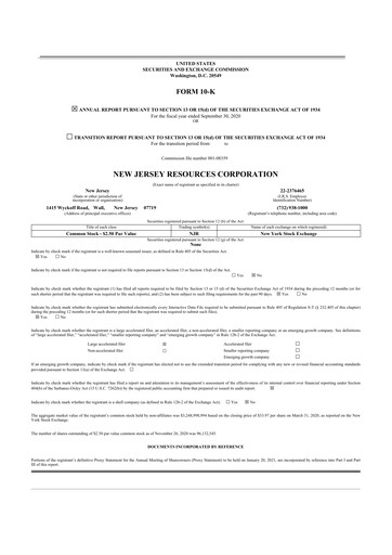 Thumbnail New Jersey Resources 10-K Annual Report 2020