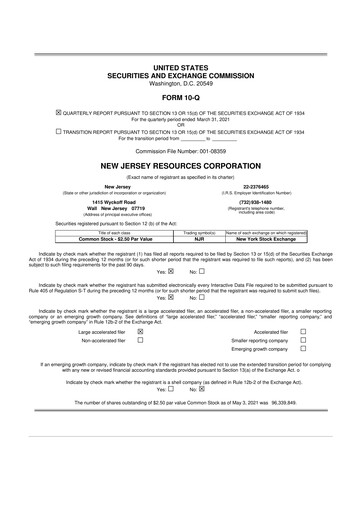 Thumbnail New Jersey Resources 10-Q Quarterly Report FY2021 