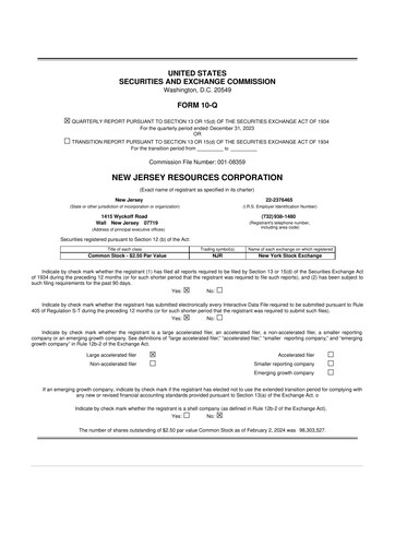 Thumbnail New Jersey Resources 10-Q Quarterly Report FY2024 