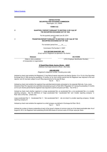 Thumbnail Old Second Bancorp 10-Q Quarterly Report FY2014 