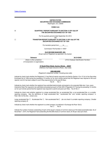Thumbnail Old Second Bancorp 10-Q Quarterly Report FY2014 