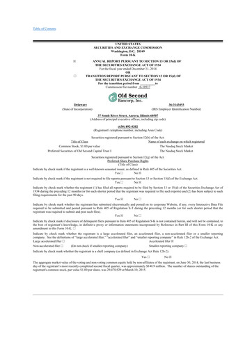 Thumbnail Old Second Bancorp 10-K Annual Report 2014