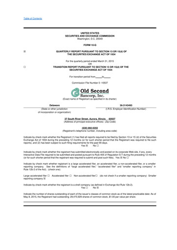 Thumbnail Old Second Bancorp 10-Q Quarterly Report FY2015 