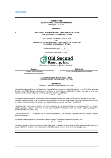 Thumbnail Old Second Bancorp 10-Q Quarterly Report FY2015 