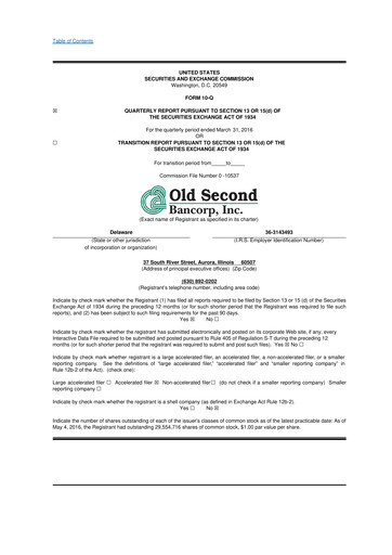 Thumbnail Old Second Bancorp 10-Q Quarterly Report FY2016 