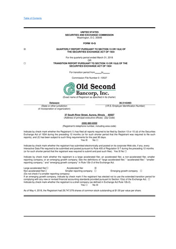 Thumbnail Old Second Bancorp 10-Q Quarterly Report FY2018 