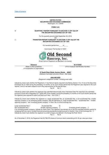 Thumbnail Old Second Bancorp 10-Q Quarterly Report FY2018 