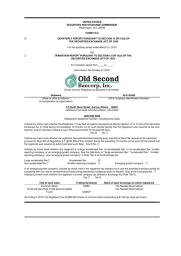 Thumbnail Old Second Bancorp 10-Q Quarterly Report FY2019 