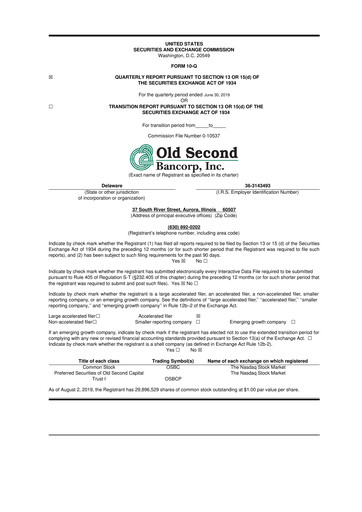 Thumbnail Old Second Bancorp 10-Q Quarterly Report FY2019 
