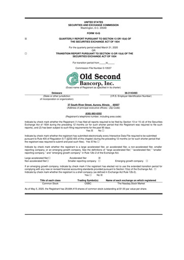 Thumbnail Old Second Bancorp 10-Q Quarterly Report FY2020 