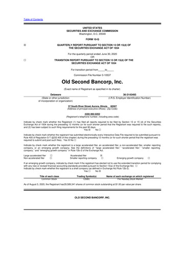 Thumbnail Old Second Bancorp 10-Q Quarterly Report FY2020 