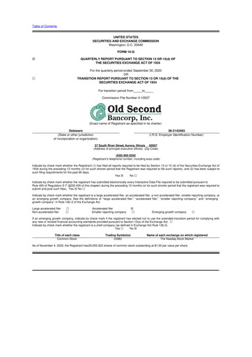 Thumbnail Old Second Bancorp 10-Q Quarterly Report FY2020 