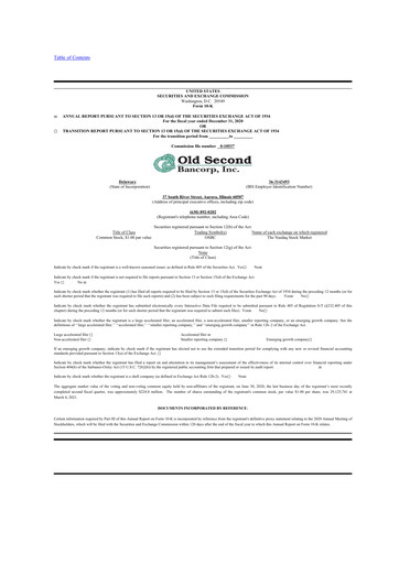 Thumbnail Old Second Bancorp 10-K Annual Report 2020