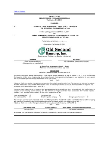 Thumbnail Old Second Bancorp 10-Q Quarterly Report FY2021 