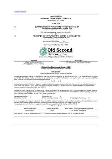 Thumbnail Old Second Bancorp 10-Q Quarterly Report FY2021 