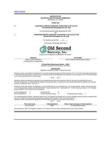 Thumbnail Old Second Bancorp 10-Q Quarterly Report FY2021 