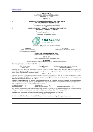 Thumbnail Old Second Bancorp 10-Q Quarterly Report FY2023 