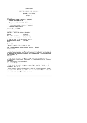 Thumbnail Hovnanian Enterprises
 10-Q Quarterly Report FY 