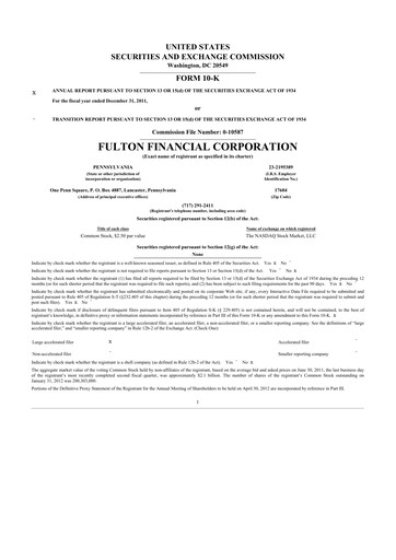 Thumbnail Fulton Financial 10-K Annual Report 2011