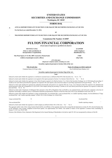 Thumbnail Fulton Financial 10-K Annual Report 2012
