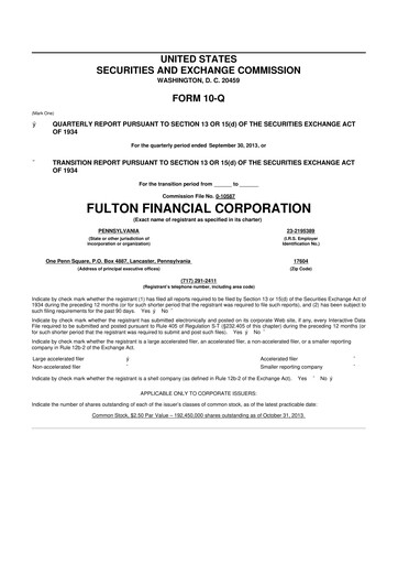 Thumbnail Fulton Financial 10-Q Quarterly Report FY2013 