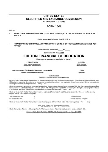 Thumbnail Fulton Financial 10-Q Quarterly Report FY2014 