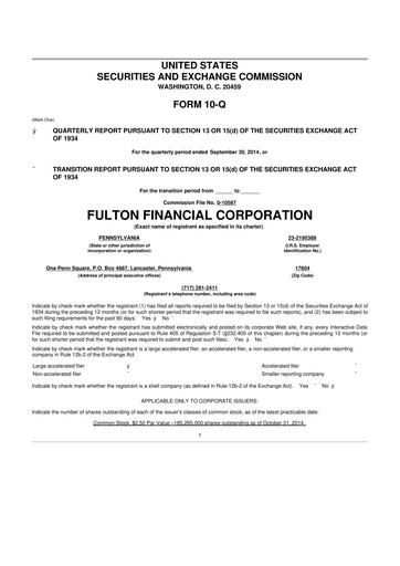 Thumbnail Fulton Financial 10-Q Quarterly Report FY2014 