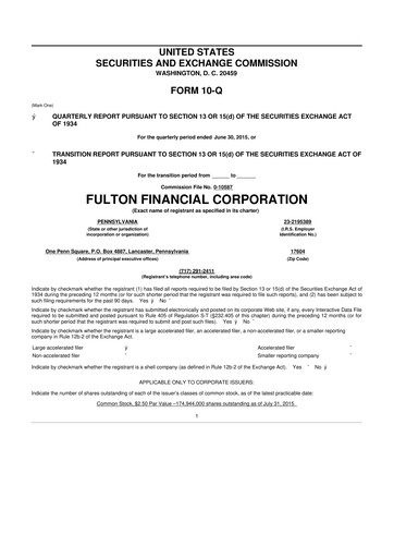 Thumbnail Fulton Financial 10-Q Quarterly Report FY2015 