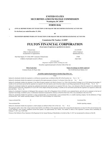 Thumbnail Fulton Financial 10-K Annual Report 2016