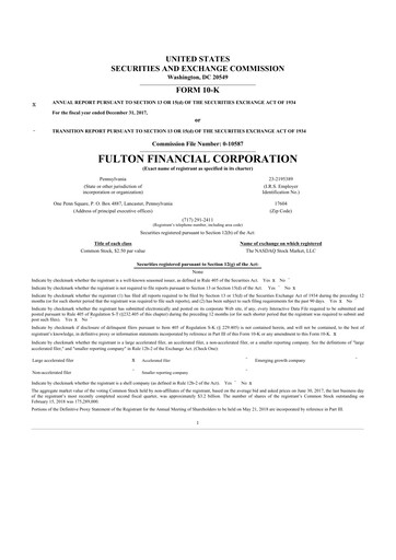 Thumbnail Fulton Financial 10-K Annual Report 2017