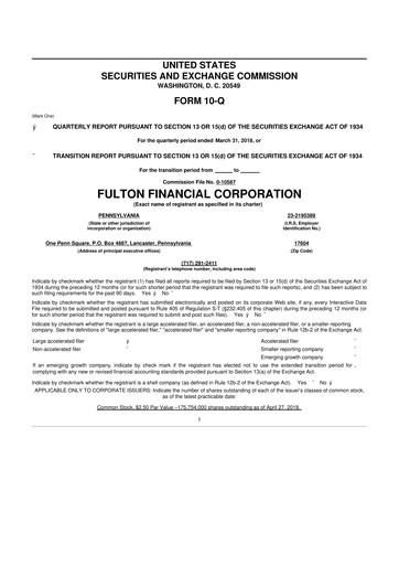 Thumbnail Fulton Financial 10-Q Quarterly Report FY2018 