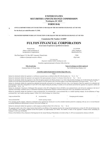 Thumbnail Fulton Financial 10-K Annual Report 2018