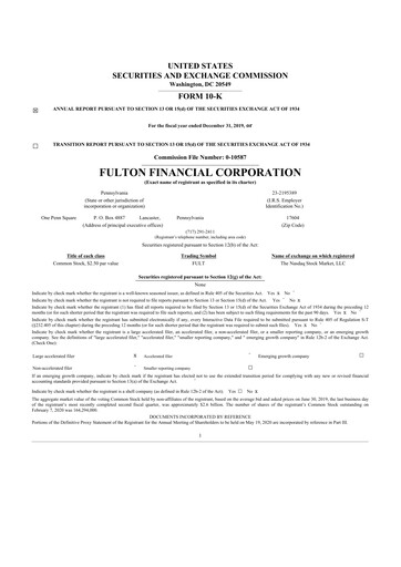 Thumbnail Fulton Financial 10-K Annual Report 2019