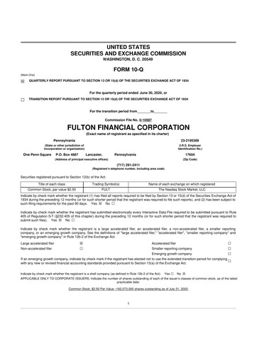 Thumbnail Fulton Financial 10-Q Quarterly Report FY2020 