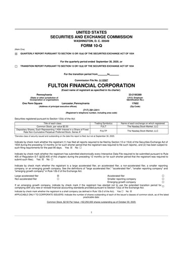 Thumbnail Fulton Financial 10-Q Quarterly Report FY2020 