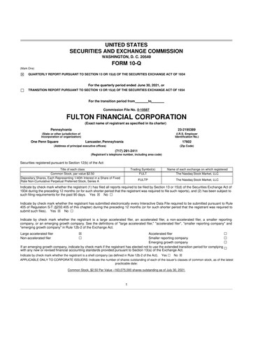 Thumbnail Fulton Financial 10-Q Quarterly Report FY2021 