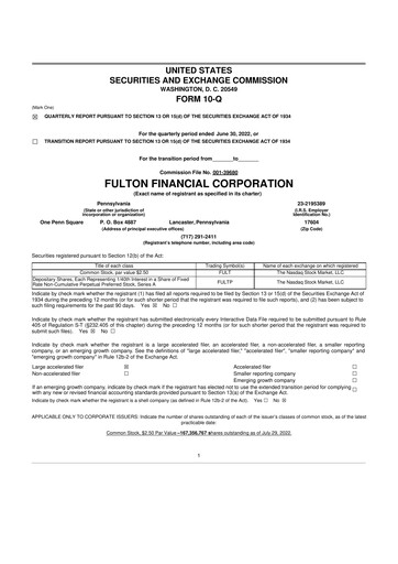 Thumbnail Fulton Financial 10-Q Quarterly Report FY2022 