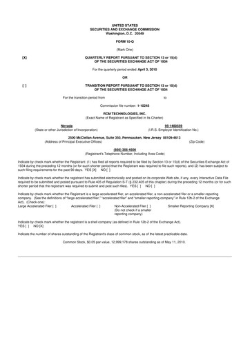 Thumbnail RCM Technologies 10-Q Quarterly Report FY 
