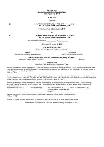 Thumbnail RCM Technologies 10-Q Quarterly Report FY 