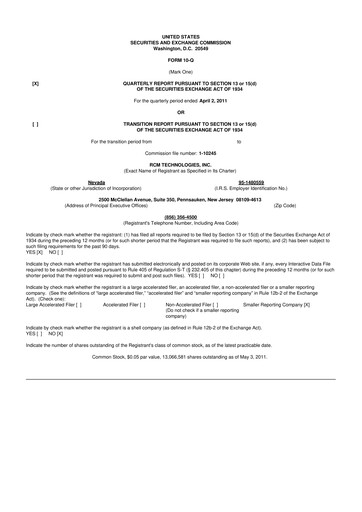 Thumbnail RCM Technologies 10-Q Quarterly Report FY 