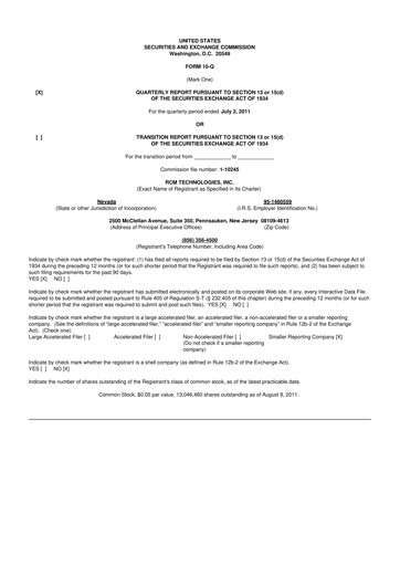 Thumbnail RCM Technologies 10-Q Quarterly Report FY2011 