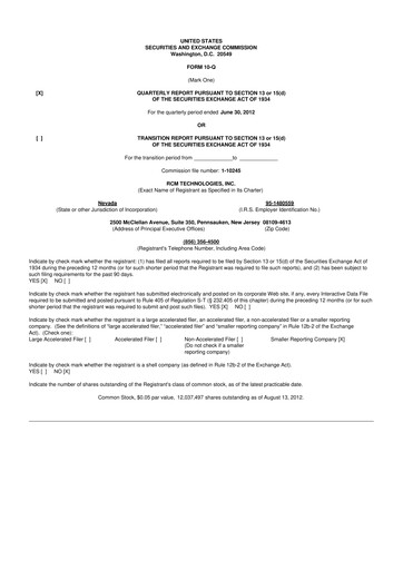 Thumbnail RCM Technologies 10-Q Quarterly Report FY2012 