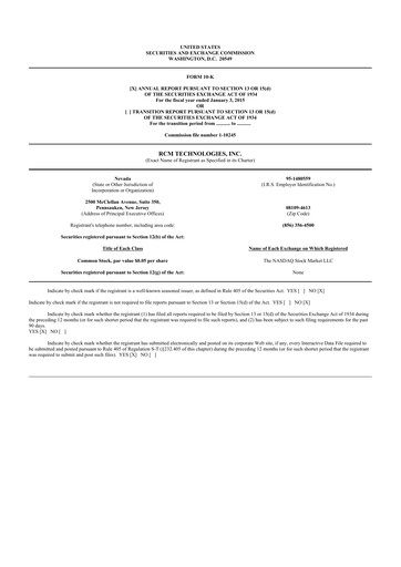 Thumbnail RCM Technologies 10-K Annual Report 2014