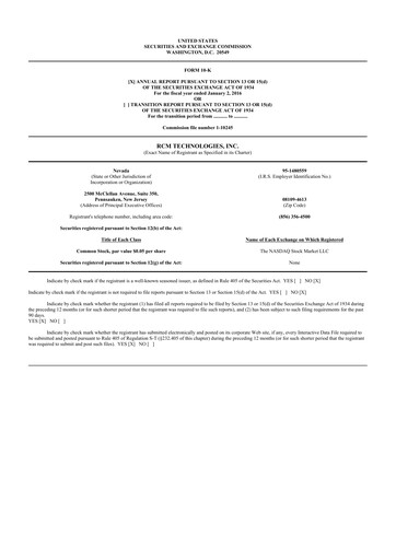 Thumbnail RCM Technologies 10-K Annual Report 2015