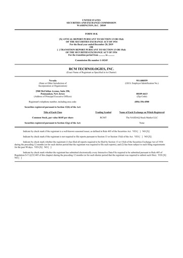 Thumbnail RCM Technologies 10-K Annual Report 2019