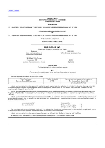 Thumbnail MYR Group 10-Q Quarterly Report FY2021 