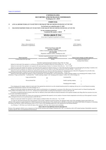 Thumbnail MYR Group 10-K Annual Report 2022