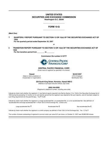 Thumbnail Central Pacific Financial 10-Q Quarterly Report FY 