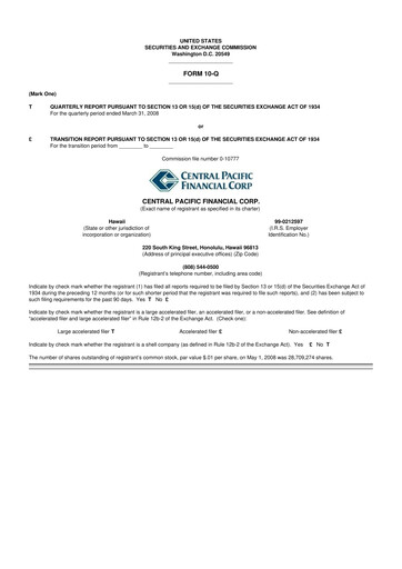 Thumbnail Central Pacific Financial 10-Q Quarterly Report FY 