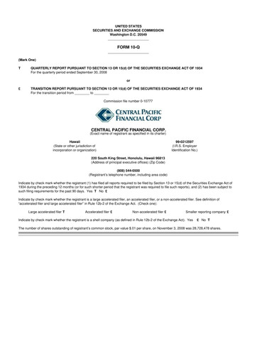 Thumbnail Central Pacific Financial 10-Q Quarterly Report FY 